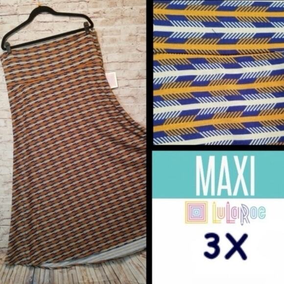 𝅺NWT LuLaRoe Gold & Blue Arrow Maxi 3X - Picture 2 of 2